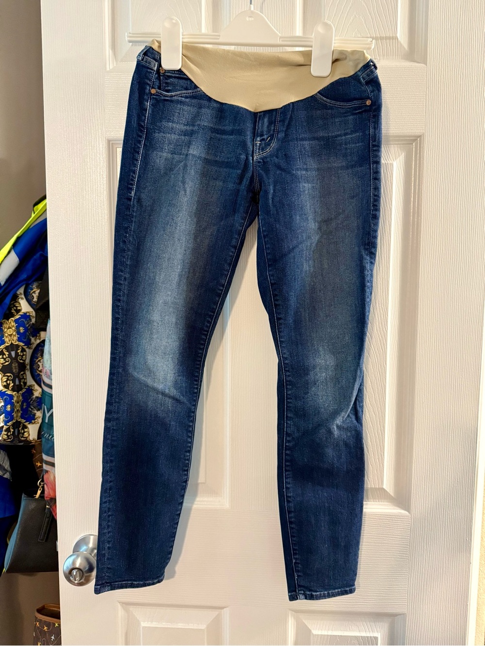 Mother Dark Blue Maternity Jeans with Beige Waistband Size 26